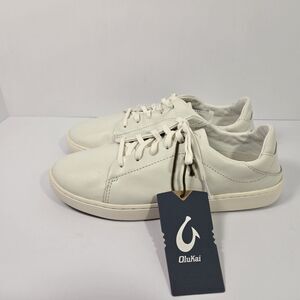 OluKai Pehuea Li ‘Ili Cream White Leather Lace Up Womens Size 10 Shoes
